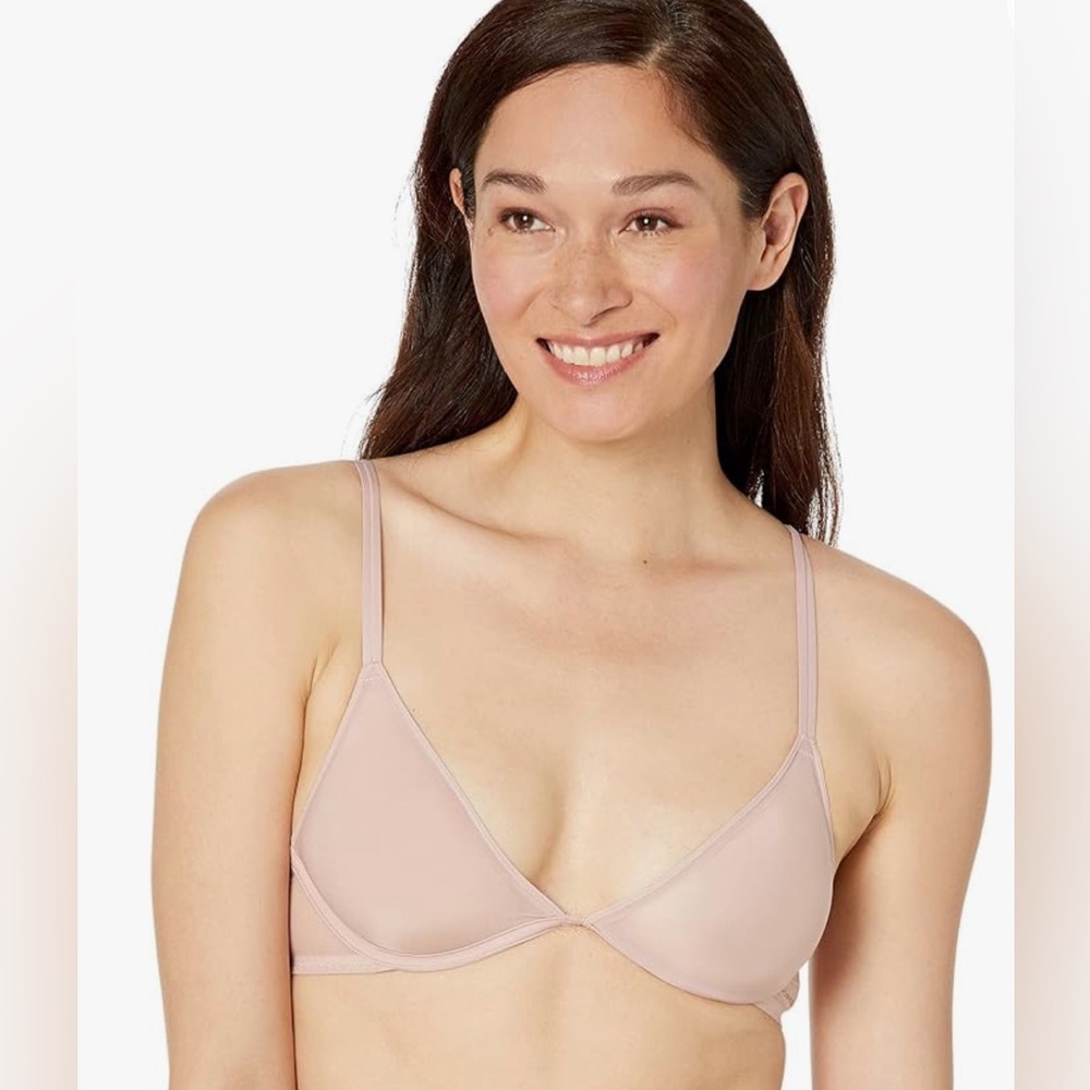 Calvin Klein Women's Sheer Marquisette Light Pink Unlined Plunge Bra Size 32B